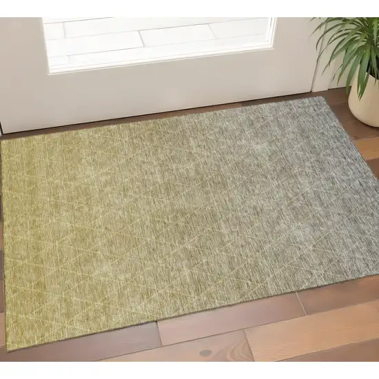 Gold Beige And Taupe Geometric Washable Area Rug With UV Protection Photo 1