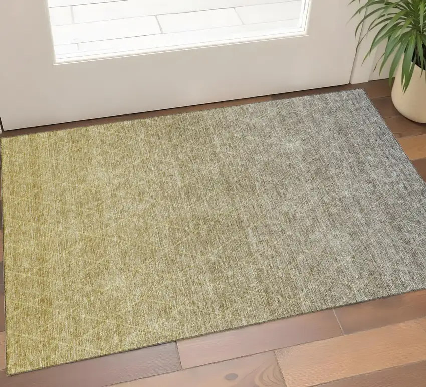 Gold Beige And Taupe Geometric Washable Area Rug With UV Protection Photo 1