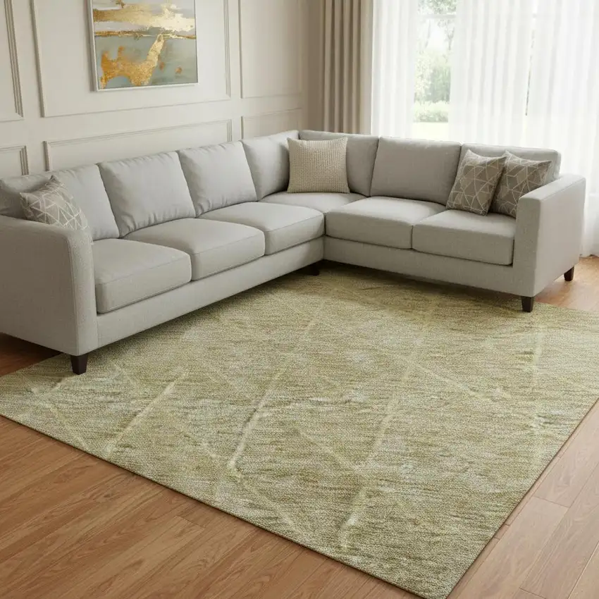 Gold Beige And Taupe Geometric Washable Area Rug With UV Protection Photo 2