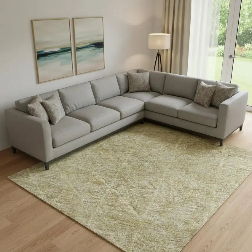 Gold Beige And Taupe Geometric Washable Area Rug With UV Protection Photo 2