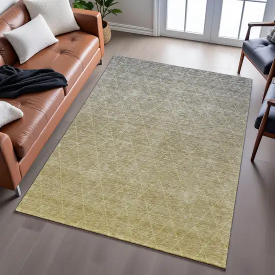 Gold Beige And Taupe Geometric Washable Area Rug With UV Protection Photo 3
