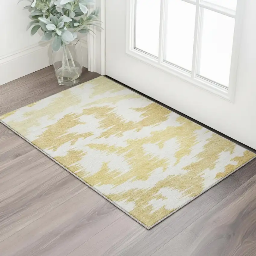 Gold Beige And Wheat Abstract Washable Area Rug With UV Protection Photo 2