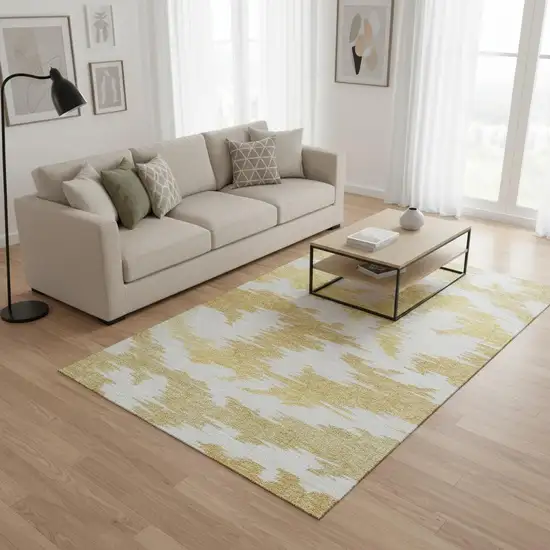 Gold Beige And Wheat Abstract Washable Area Rug With UV Protection Photo 2