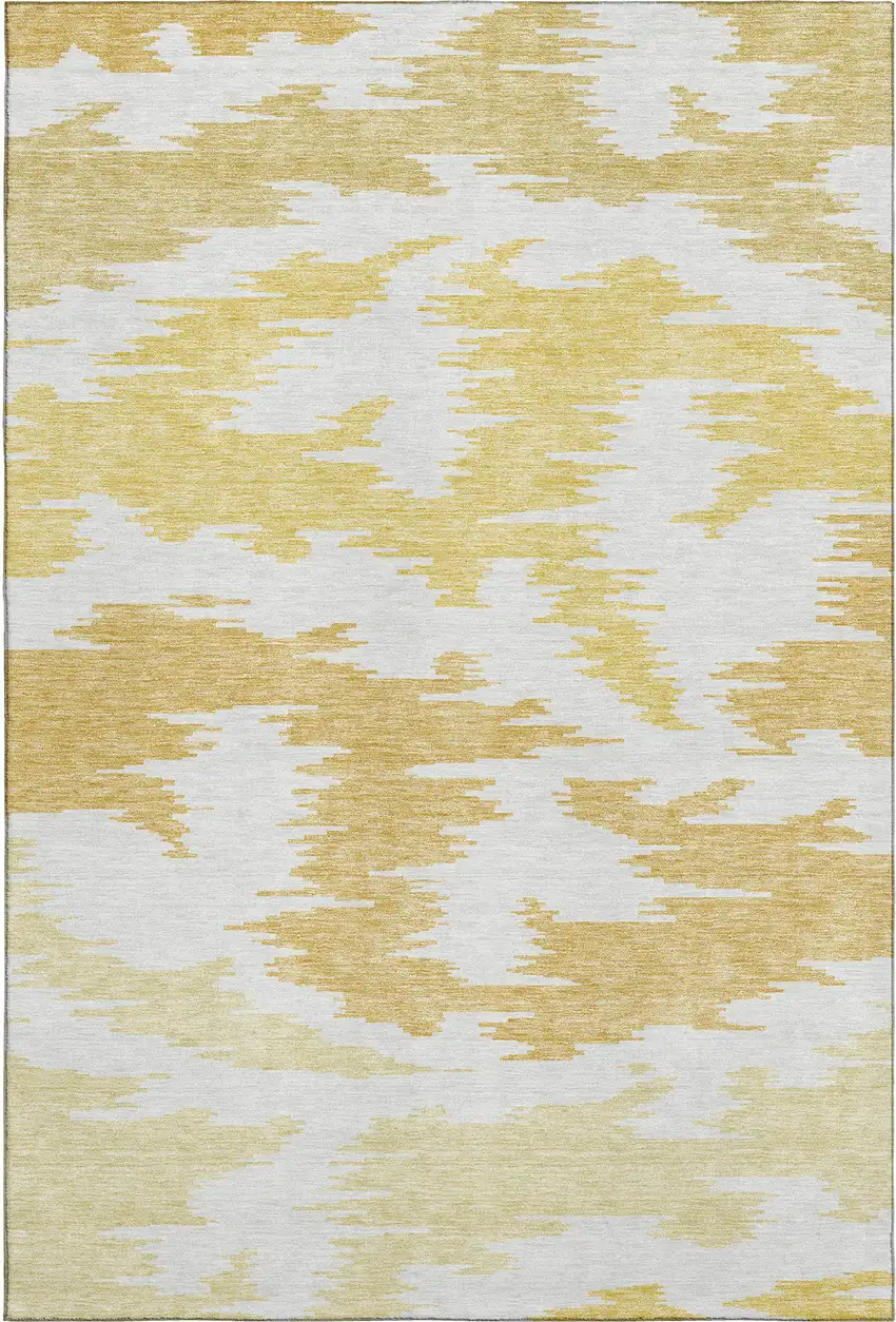 Gold Beige And Wheat Abstract Washable Area Rug With UV Protection Photo 1