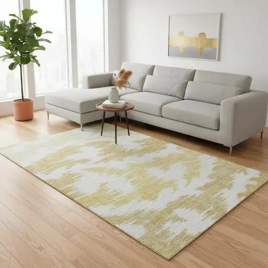 Gold Beige And Wheat Abstract Washable Area Rug With UV Protection Photo 2
