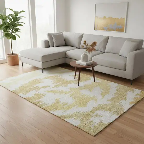 Gold Beige And Wheat Abstract Washable Area Rug With UV Protection Photo 2