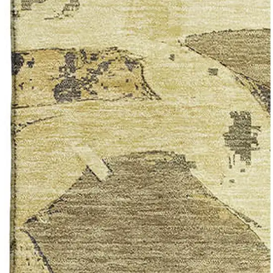 Gold Beige And Wheat Abstract Washable Area Rug With UV Protection Photo 2
