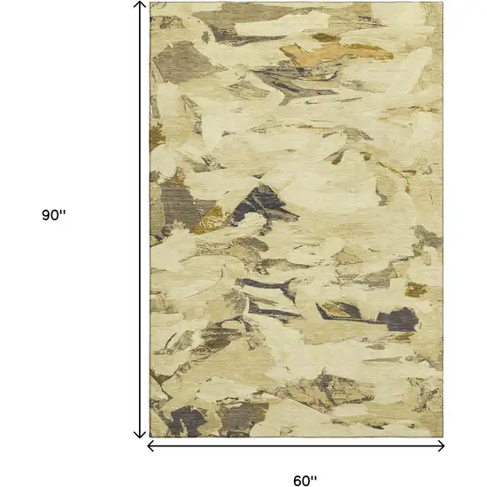 Gold Beige And Wheat Abstract Washable Area Rug With UV Protection Photo 6