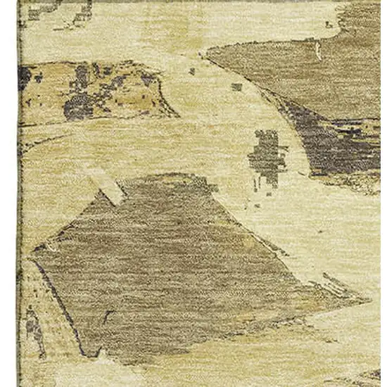 Gold Beige And Wheat Abstract Washable Area Rug With UV Protection Photo 3