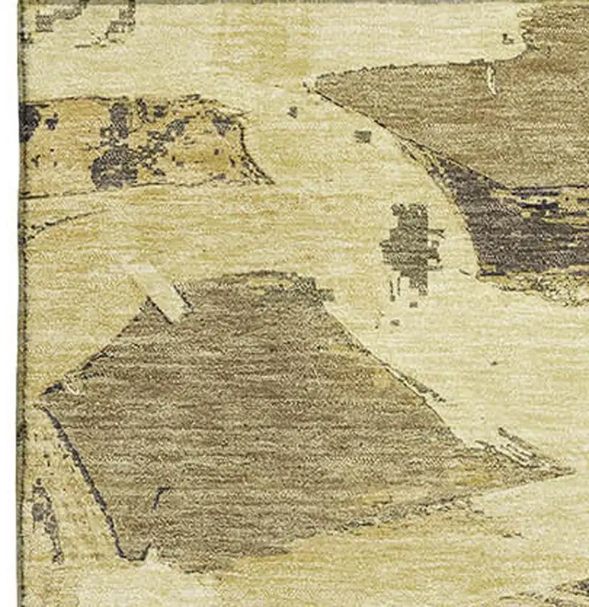 Gold Beige And Wheat Abstract Washable Area Rug With UV Protection Photo 3