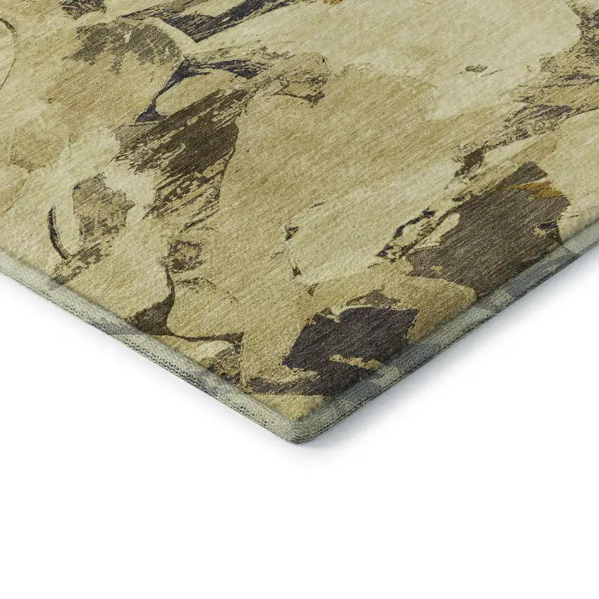 Gold Beige And Wheat Abstract Washable Area Rug With UV Protection Photo 6
