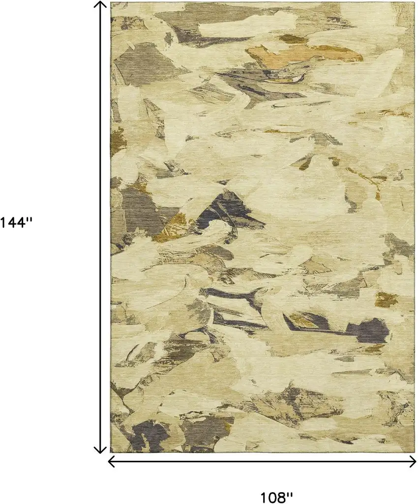 Gold Beige And Wheat Abstract Washable Area Rug With UV Protection Photo 9