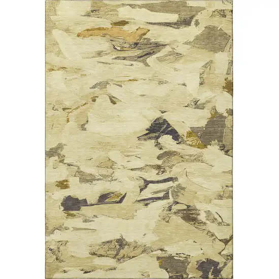Gold Beige And Wheat Abstract Washable Area Rug With UV Protection Photo 2