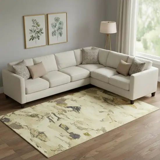 Gold Beige And Wheat Abstract Washable Area Rug With UV Protection Photo 2