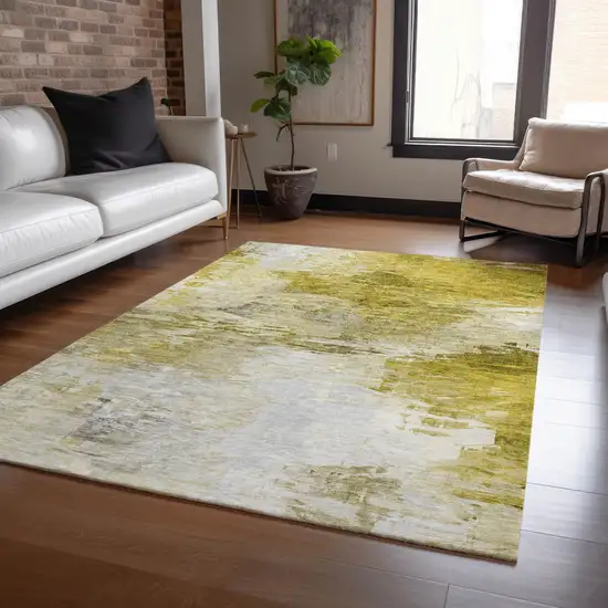 Gold Beige And Wheat Abstract Washable Indoor Outdoor Area Rug Photo 8