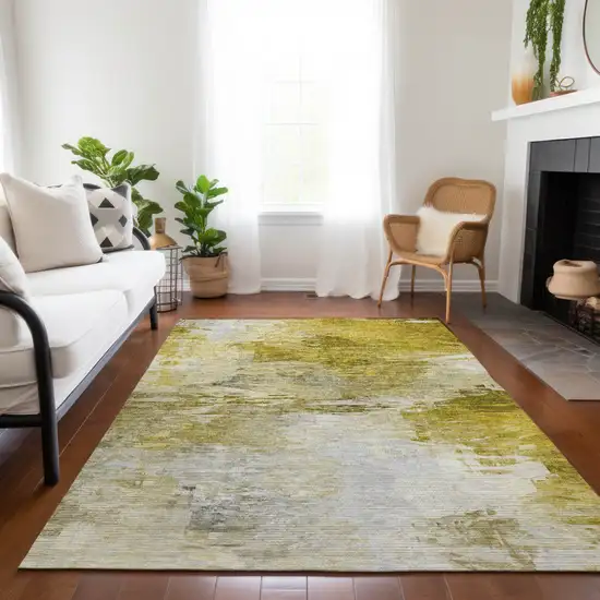 Gold Beige And Wheat Abstract Washable Indoor Outdoor Area Rug Photo 8