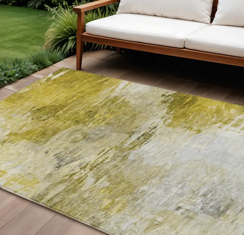 Gold Beige And Wheat Abstract Washable Indoor Outdoor Area Rug Photo 1