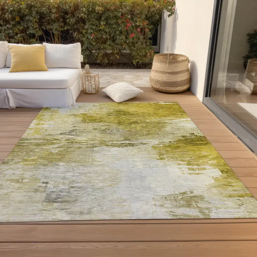 Gold Beige And Wheat Abstract Washable Indoor Outdoor Area Rug Photo 8