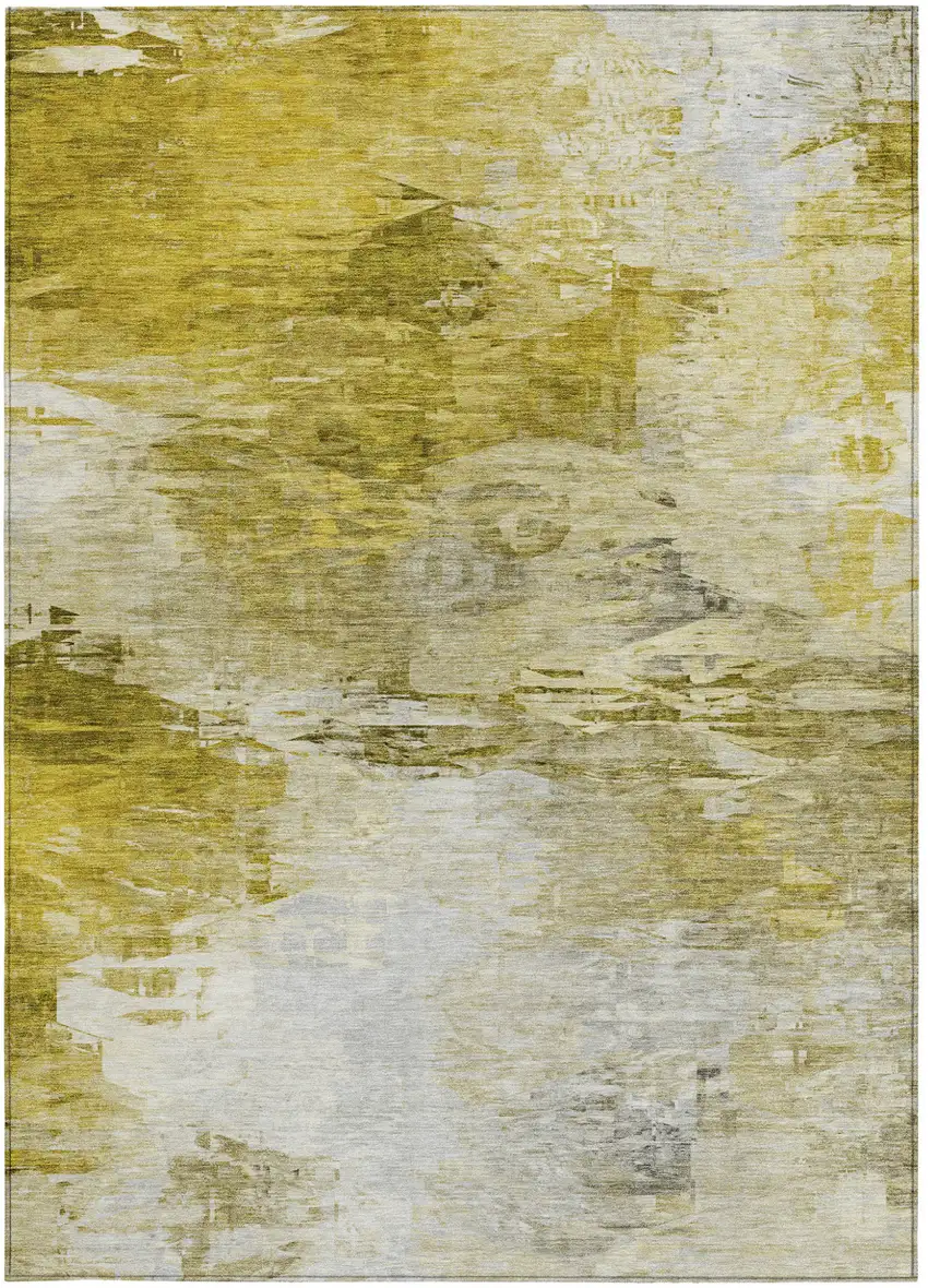 Gold Beige And Wheat Abstract Washable Indoor Outdoor Area Rug Photo 6