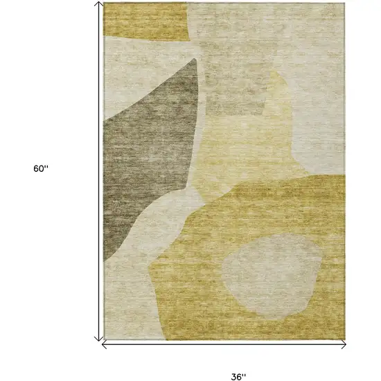 Gold Beige And Wheat Abstract Washable Indoor Outdoor Area Rug Photo 3