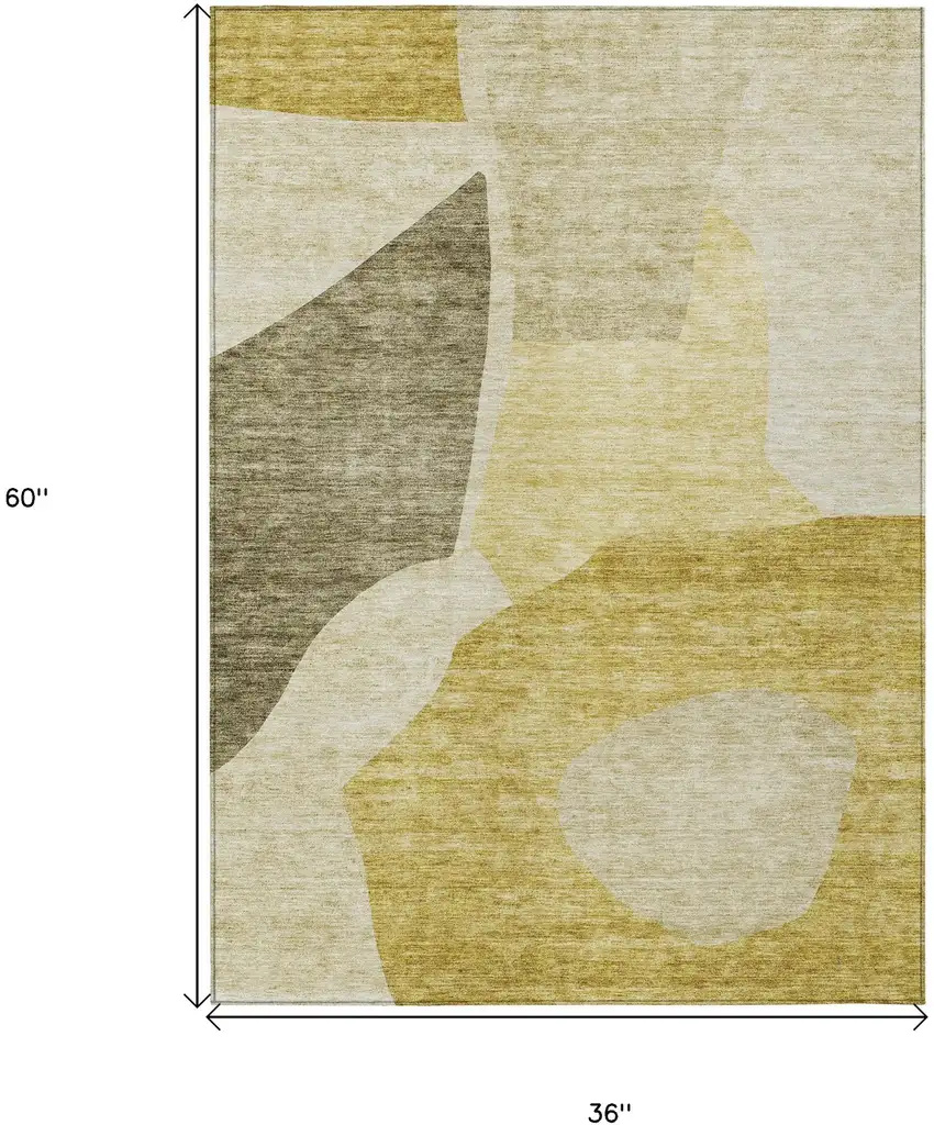 Gold Beige And Wheat Abstract Washable Indoor Outdoor Area Rug Photo 3