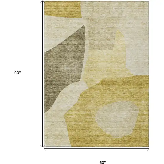 Gold Beige And Wheat Abstract Washable Indoor Outdoor Area Rug Photo 3