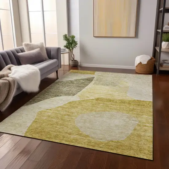 Gold Beige And Wheat Abstract Washable Indoor Outdoor Area Rug Photo 8