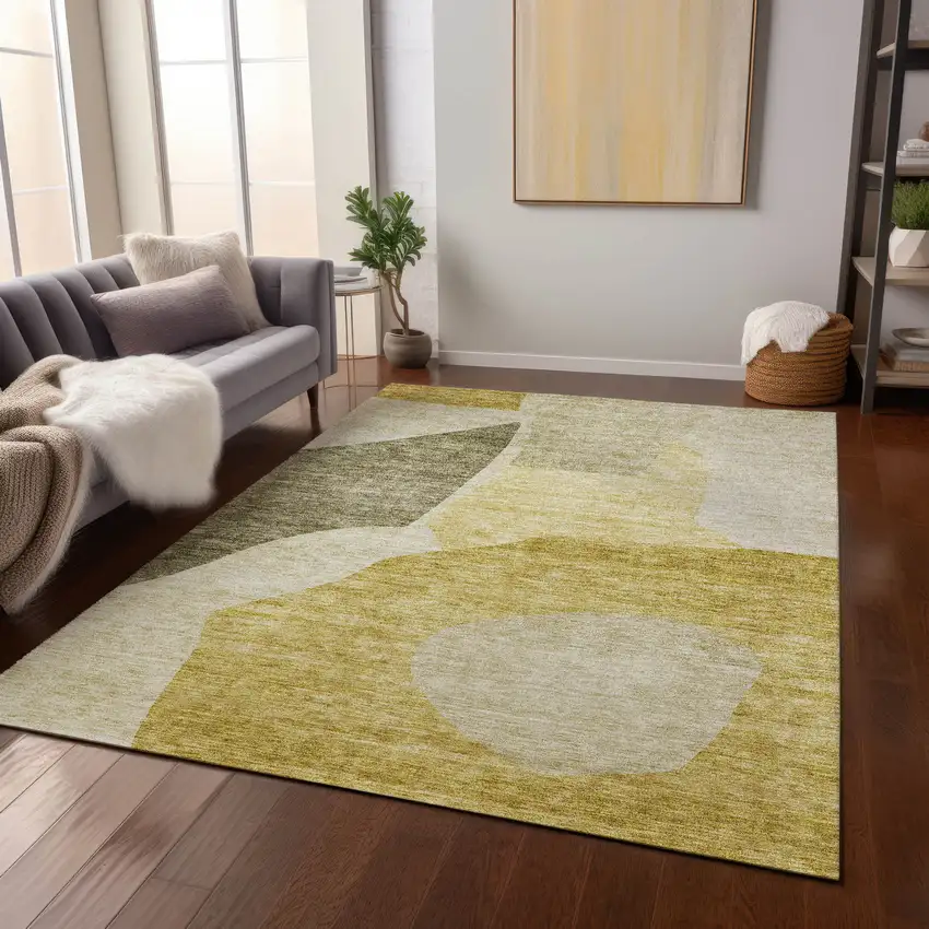 Gold Beige And Wheat Abstract Washable Indoor Outdoor Area Rug Photo 8