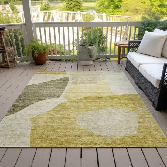 Gold Beige And Wheat Abstract Washable Indoor Outdoor Area Rug Photo 8
