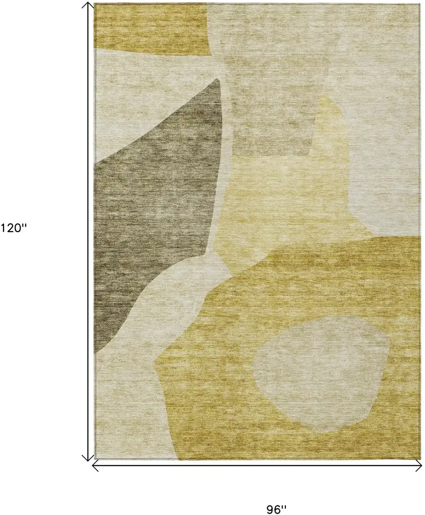 Gold Beige And Wheat Abstract Washable Indoor Outdoor Area Rug Photo 3
