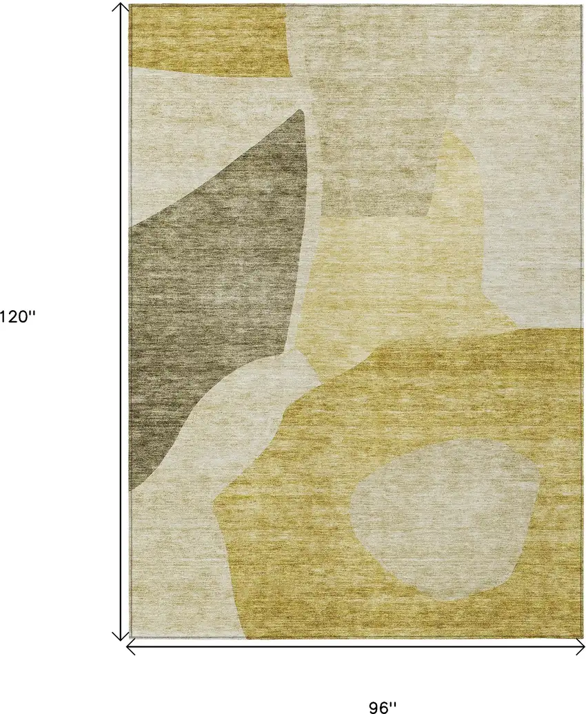 Gold Beige And Wheat Abstract Washable Indoor Outdoor Area Rug Photo 3
