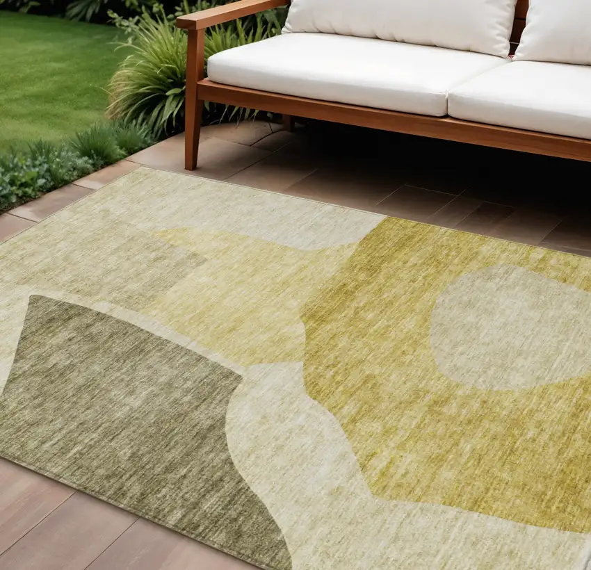 Gold Beige And Wheat Abstract Washable Indoor Outdoor Area Rug Photo 1