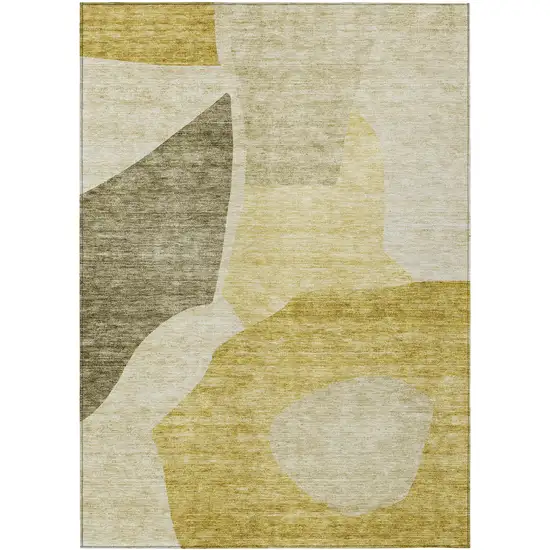 Gold Beige And Wheat Abstract Washable Indoor Outdoor Area Rug Photo 2