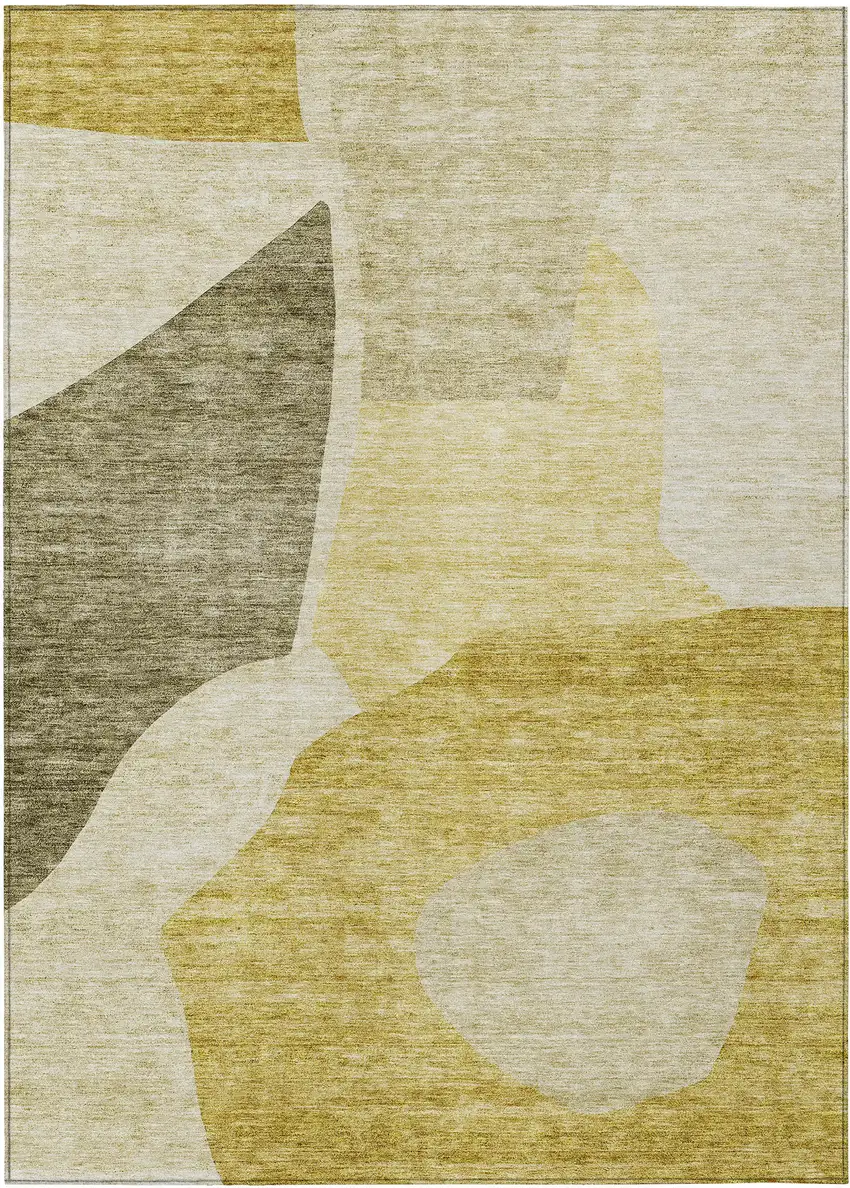 Gold Beige And Wheat Abstract Washable Indoor Outdoor Area Rug Photo 2