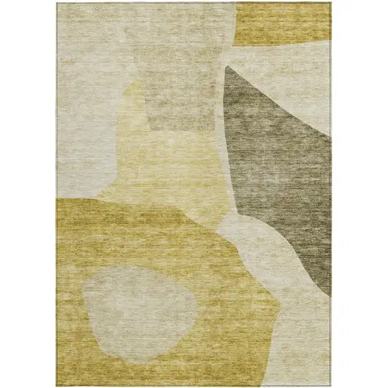 Gold Beige And Wheat Abstract Washable Indoor Outdoor Area Rug Photo 7