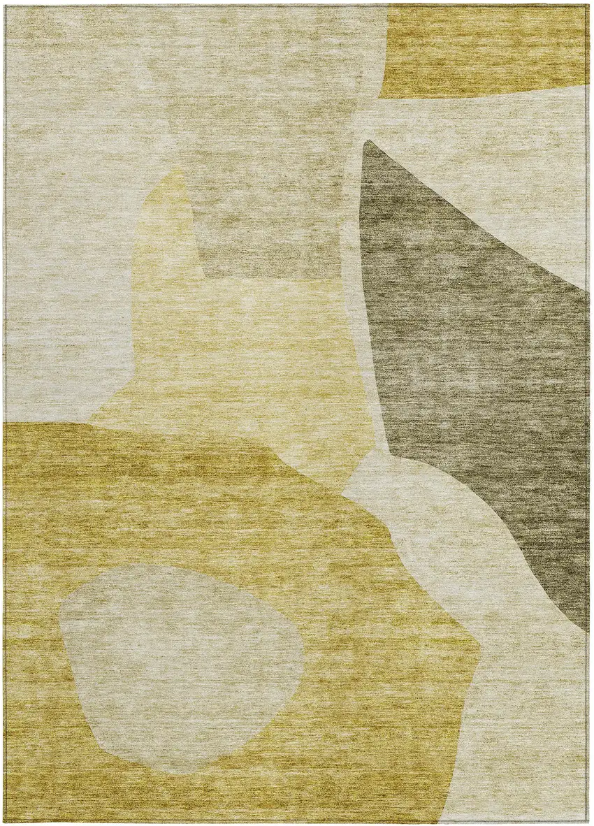 Gold Beige And Wheat Abstract Washable Indoor Outdoor Area Rug Photo 7