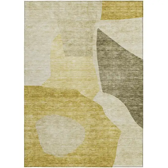 Gold Beige And Wheat Abstract Washable Indoor Outdoor Area Rug Photo 7