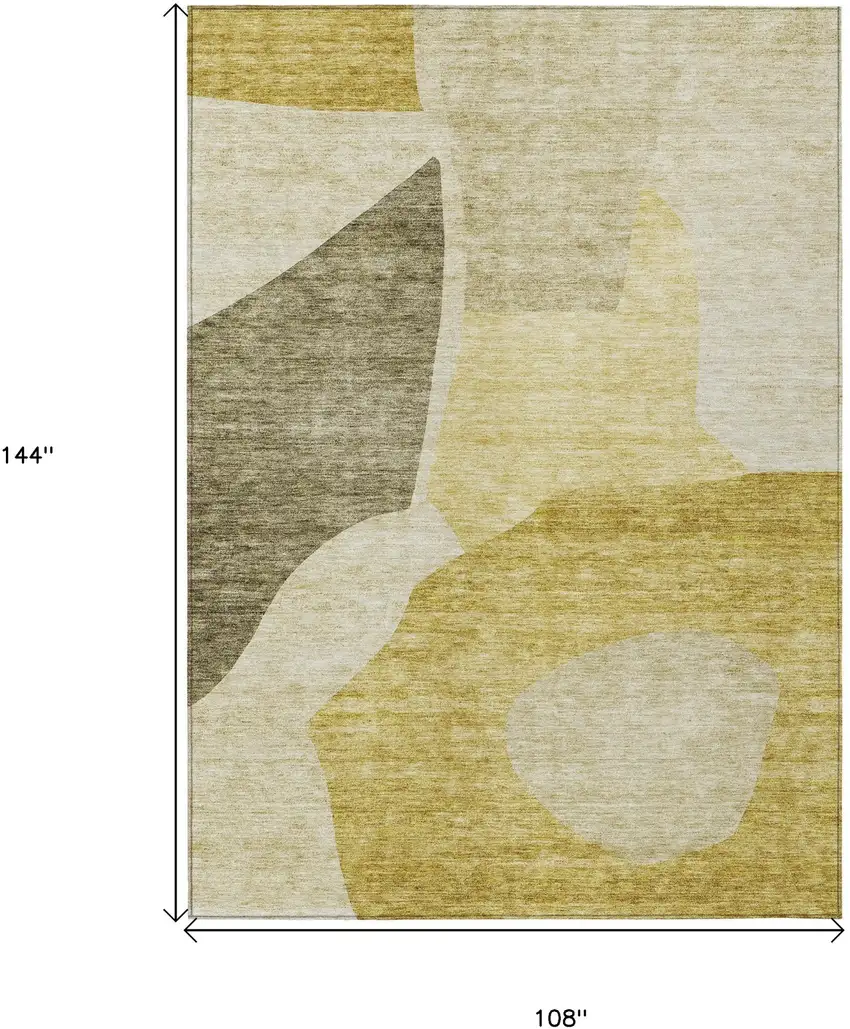 Gold Beige And Wheat Abstract Washable Indoor Outdoor Area Rug Photo 3
