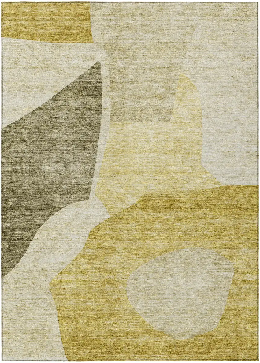 Gold Beige And Wheat Abstract Washable Indoor Outdoor Area Rug Photo 2