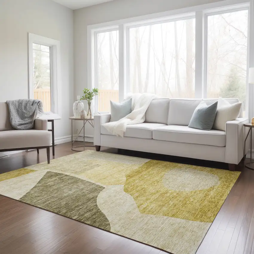 Gold Beige And Wheat Abstract Washable Indoor Outdoor Area Rug Photo 9