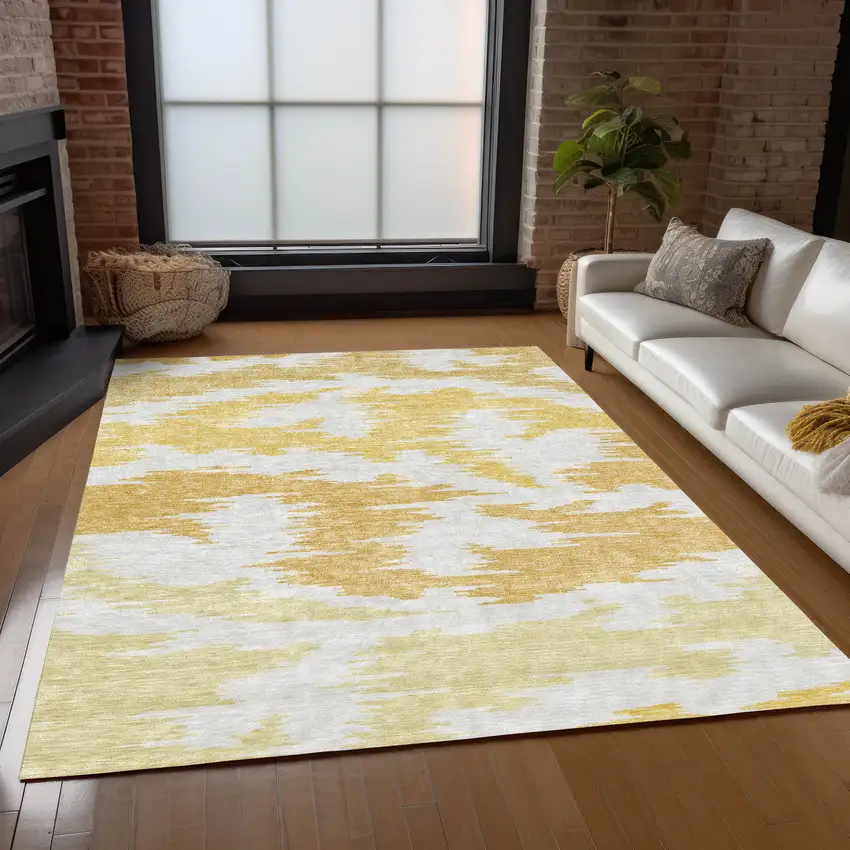 Gold Beige And Wheat Abstract Washable Indoor Outdoor Area Rug Photo 8