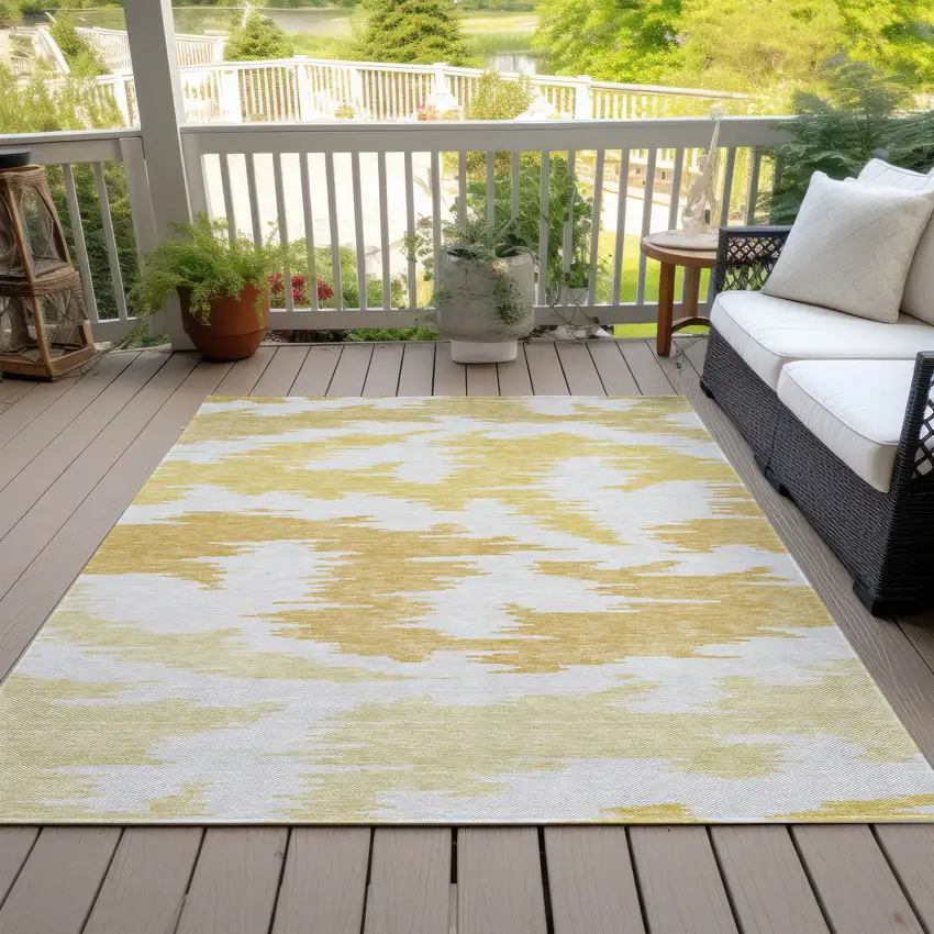 Gold Beige And Wheat Abstract Washable Indoor Outdoor Area Rug Photo 6