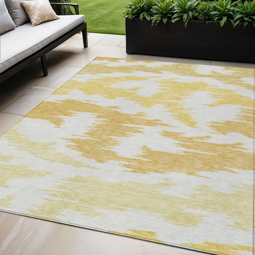 Gold Beige And Wheat Abstract Washable Indoor Outdoor Area Rug Photo 1