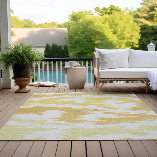 Gold Beige And Wheat Abstract Washable Indoor Outdoor Area Rug Photo 9