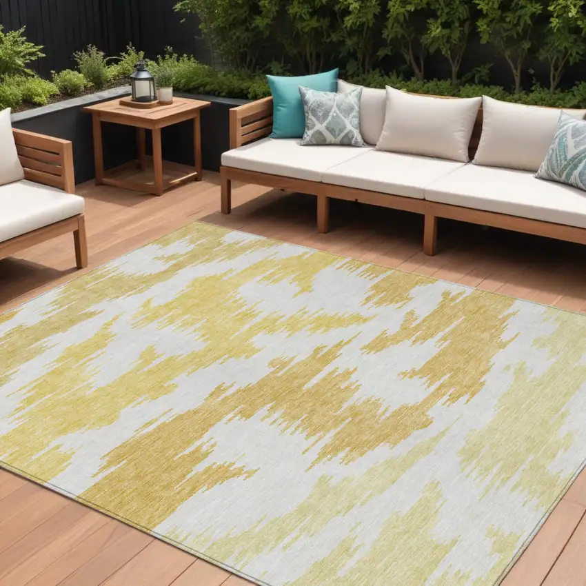 Gold Beige And Wheat Abstract Washable Indoor Outdoor Area Rug Photo 1