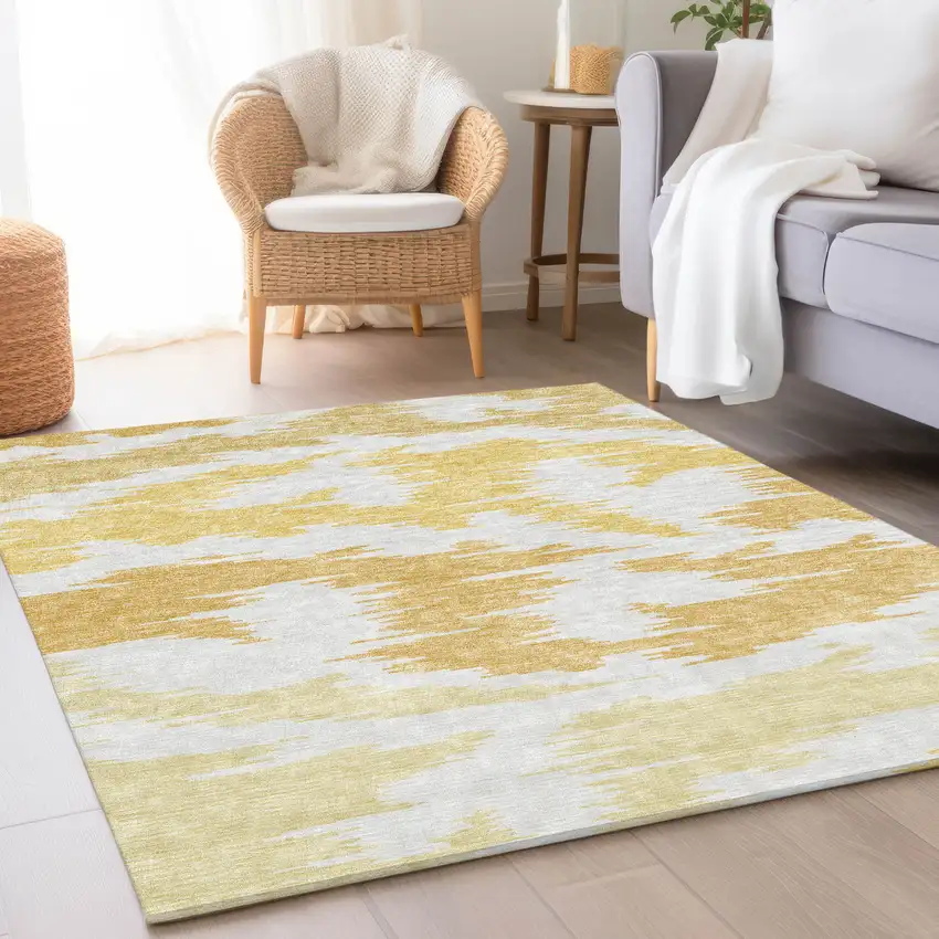 Gold Beige And Wheat Abstract Washable Indoor Outdoor Area Rug Photo 9