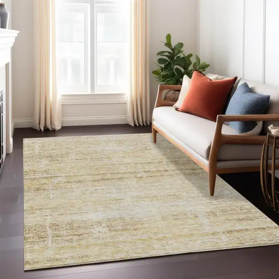 Gold Beige And Wheat Abstract Washable Indoor Outdoor Area Rug Photo 7