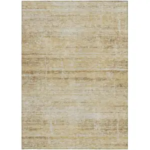 Photo of Gold Beige And Wheat Abstract Washable Indoor Outdoor Area Rug