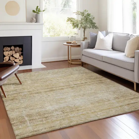 Gold Beige And Wheat Abstract Washable Indoor Outdoor Area Rug Photo 6