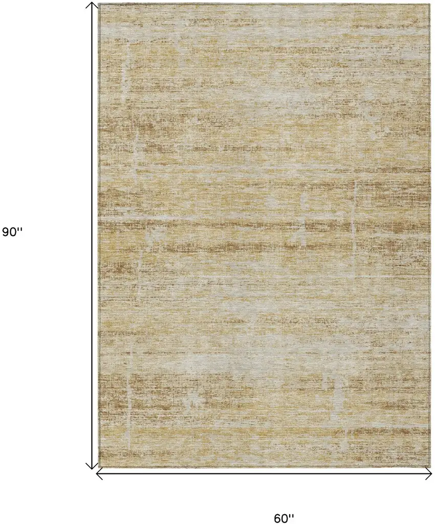 Gold Beige And Wheat Abstract Washable Indoor Outdoor Area Rug Photo 3